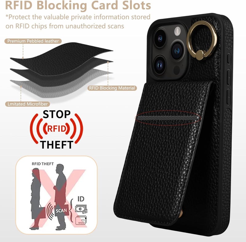 Keallce Case for iPhone 16 Pro 6.3'', Detachable Crossbody Case Wallet with RFID Blocking Card Holder, 360ｰRing Stand, Folio Leather iPhone Cover Lanyard Strap Lady for iPhone 16 Pro 2024 5G, Black - Image 4
